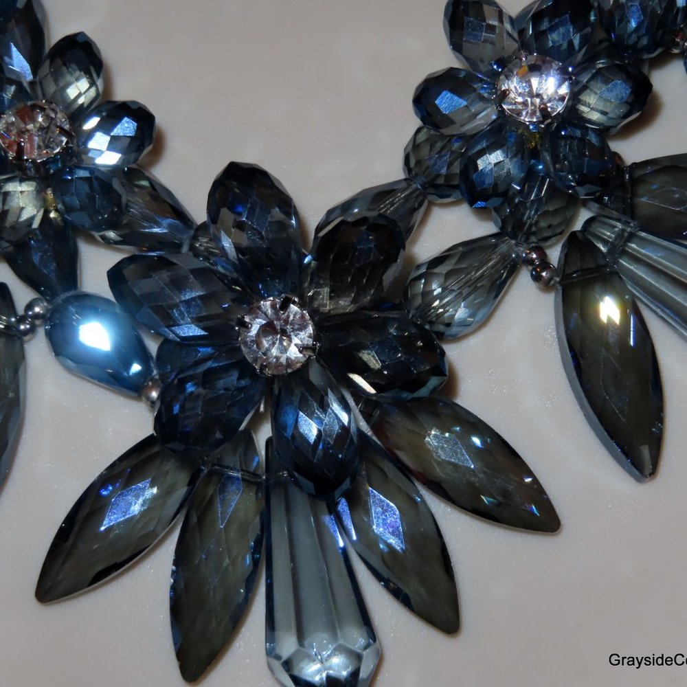Statement Necklace Blue Crystals Necklace • Dark Blue Crystals • Gorgeous! - Picture 4 of 6